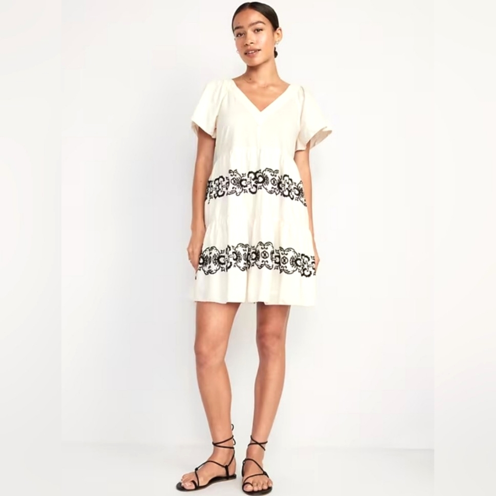 Embroidered Mini Swing Dress
